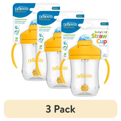 (3 pack) Dr. Brown's Milestones Baby's First Straw Cup with Weighted Straw, 9oz, Vintage Yellow, 6m+, 1 Pack