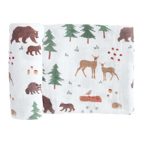 Red Rovr 100% Organic Cotton Muslin Infant Swaddle Blanket, Large, Unisex, Bear Buddies