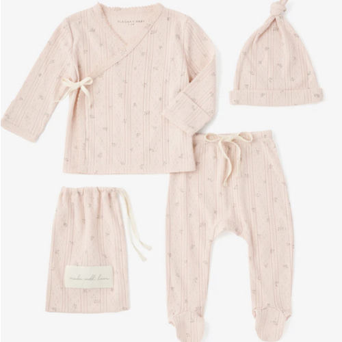 Blush Floral Organic Cotton Pointelle Layette 3 Pc Gift Set