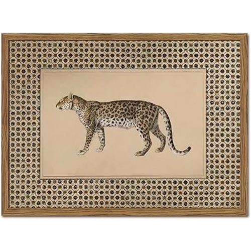 Vintage Leopard Wall Art Cheetah Safari Wall Decor Paintings, Wildlife Animal Poster Canvas Prints Aesthetic for Living Room Bedroom 16x24 inch Wood Framed