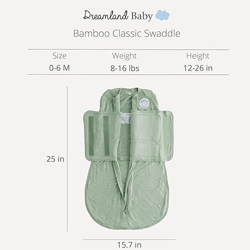 Dreamland Baby Bamboo Viscose Swaddle Blanket (0-6 months). 1.0 TOG Ultra Soft Swaddle Blanket w/Built in Band. 97% Viscose, 3% Spandex (Sage). Mom-Owned US Business, Premium Materials
