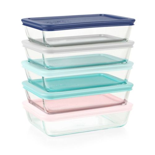 Pyrex 10pc Glass Meal Prep Set: Clear Glass Food Storage Containers with Plastic Lids, Dishwasher-Safe