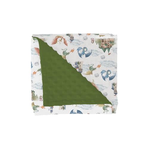 Fairytale Dragon and Knights Baby Blankets for Girl Boy Fantasy Dragons Princess Castle Soft Mink Dotted Backing Double Layer Swaddle Blanket for Toddler Nursery Crib Moon Clouds Bed Blanket 30x40