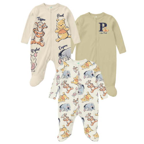 Winnie The Pooh Baby Boys 3 Pack Sleep n’ Play Coverall, Sizes Newborn-9M