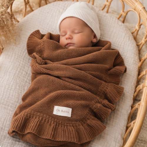 Frill Knit Baby Blanket | Chocolate