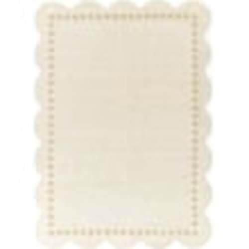 Ivory 5' X 5' Scalloped Wool Round Area Rug