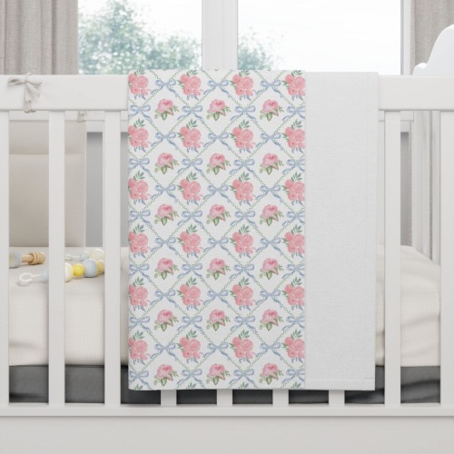 Bow and Rose Fleece Baby Blanket: Preppy Nursery Decor