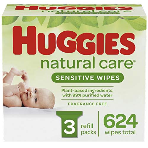 Huggies Natural Care Sensitive Baby Wipes, Unscented, 3 Refill Packs (624 Wipes Total)