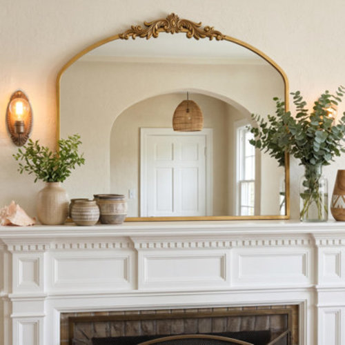 Vintage Mirror, 36" X 30" Arched Antique Baroque Mirror, Gold Traditional Wall Decor, Ornate Decor Anthro Look Alike Decor for Bathroom Living Room Fireplace Entryway Hallway | Wayfair