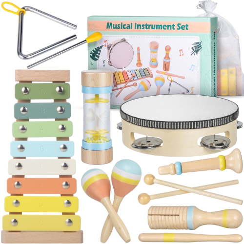 MATAWEEK 7 Sets Baby Musical Instruments Montessori Wooden Musical Instruments Set for Boys & Girls Birthday Gifts
