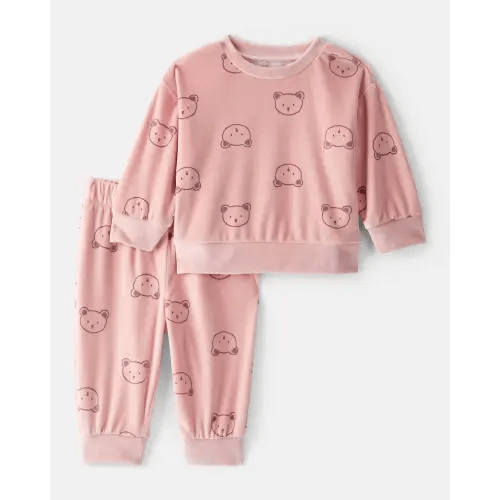 Baby Girl 2-Piece Bear Print Velour Sweatshirt & Jogger Set - Pink | Carter's