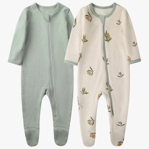 O2 BABY Baby Boys Girls Organic Cotton Zip-Front Sleeper Pajamas, Footed Sleep 'n Play