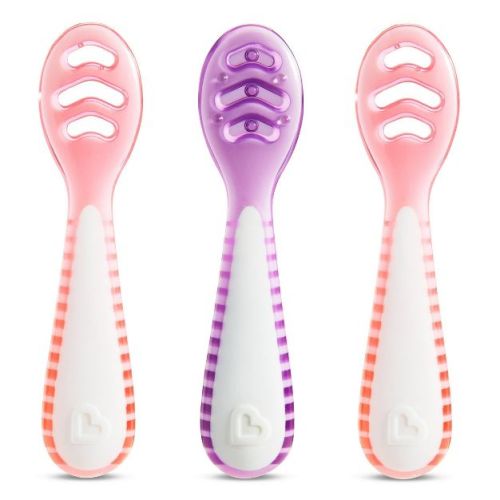 Munchkin Gentle Dip Self-Feeding Spoons - Coral/Purple - 3pk