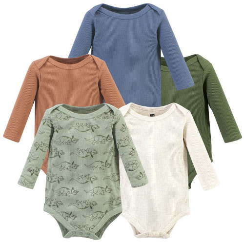 Hudson Baby Infant Boy Thermal Long Sleeve Bodysuits, Sage Dinosaur, 6-9 Months