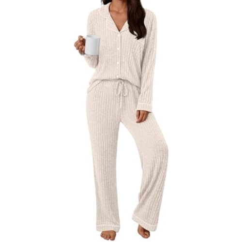 LILLUSORY Womens Winter Pajama Sets Lounge 2 Piece Pj Matching Cute Soft Long Sleeve Sleepwear