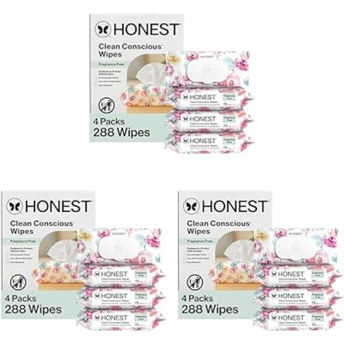 The Honest Company Hypoallergenic Multi-Use Baby Wipes for Sensitive Skin, Rose Blossom, 288 Count (Pack of 3)