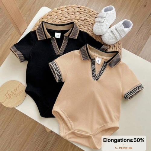 2pcs Newborn Baby Boy/Girl Casual Collegiate V-Neck Knit Bodysuit With Small Logo Print, Suitable For Summer Outings And Gatherings | SHEIN USA