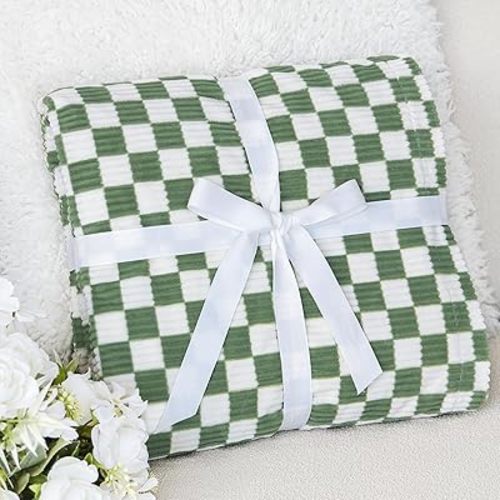3D Checkerboard Grid Toddler Blanket for Boys Girls Soft Cozy Corduroy Bed Blanket with Stripe Chessboard Plaid Design Sage Green 50 x 60 Inches