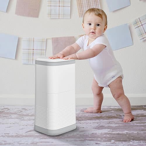 Diaper Pail Odor Locking, with Child-Safe Lock, Cost-Effective Refill System, Holds up to 20 Newborn Diapers, White