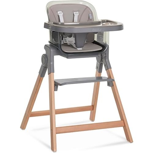 Evolur TinyThrone 2in1 Highchair in Fossil Gray, Baby High Chair Converts into Booster Seat & Adult Stool, Removable Tray and Easy to Clean