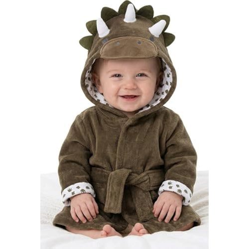 Baby Essentials Unisex Baby Plush Animal Face Bathrobe Hooded with Tie Closure for Newborns and Infants 0-9 Months