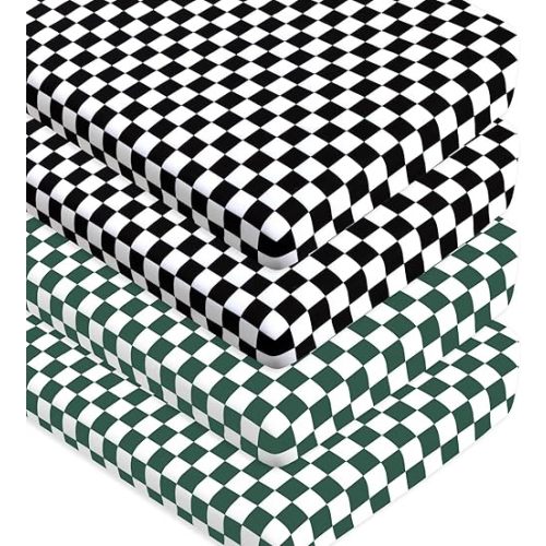 4 Pack Checkered Plaid Crib Sheets Neutral Breathable Buffalo Check Fitted Baby Sheets Nursery Sheets for Baby Boys or Girls (Crib)