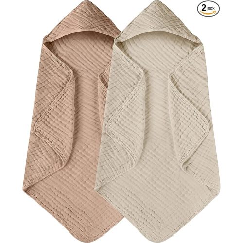 Yoofoss Hooded Baby Towels for Newborn 2 Pack 100% Muslin Cotton Baby Bath Towel with Hood for Babies, Infant, Toddler and Kids, Large 32x32Inch, Soft and Absorbent Newborn Essential