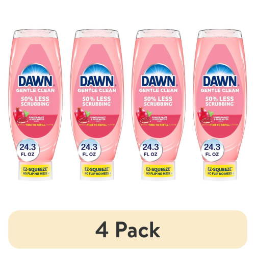 (4 pack) Dawn Gentle Clean EZ-Squeeze Dish Soap, Dishwashing Liquid, Pomegranate & Rose Water, 24.3oz