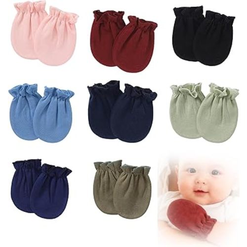 8 Pairs Newborn Baby Muslin Mittens, Baby Mittens, 100% Cotton, Winter Protection, No Scratch Elastic Wrist Soft Breathable Gloves Bulk Cotton for Infant Baby Boys Girls