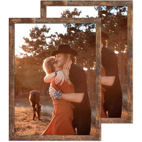 24x36 Poster Frame Rustic Wood Big Photo or Movie Poster Frames for Wall Decor with Polished Plexiglass,Brown,2 Pack
