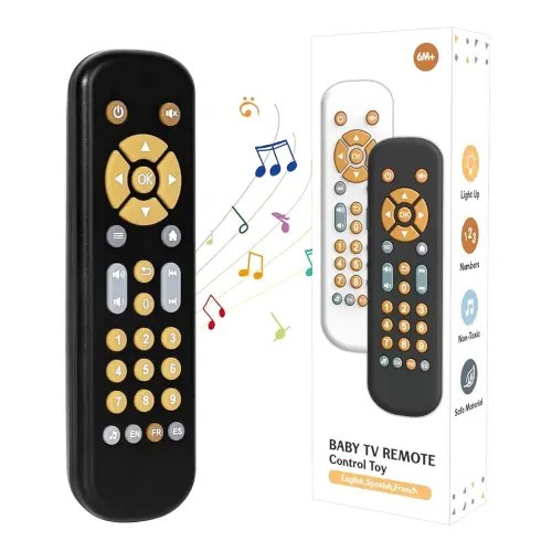Orzbow Baby Remote Control Toy for 6 Months+ with Music, TV Remote Toy with Realistic Light and Sound - English, French and Spanish for Infant Play - BPA Free, Black