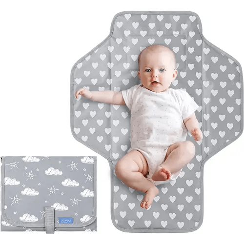Baby Portable Changing Pad Travel - Waterproof Compact Diaper Changing Mat with Built-in Pillow - Lightweight & Foldable Changing Station, Newborn Shower Gifts