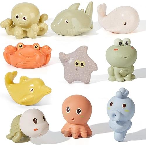 Bath Toys for Babies 6-12 Months, 10PCS Squirt Float Sea Animal Toys for Kids Age 1-3, Water Play Bathtub Pool Baby Bath Toys Birthday Presents for Toddlers Infants