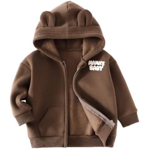 RomperinBox Baby Boy Fleece Zip Up Hoodie with Bear Ears, 0-24M