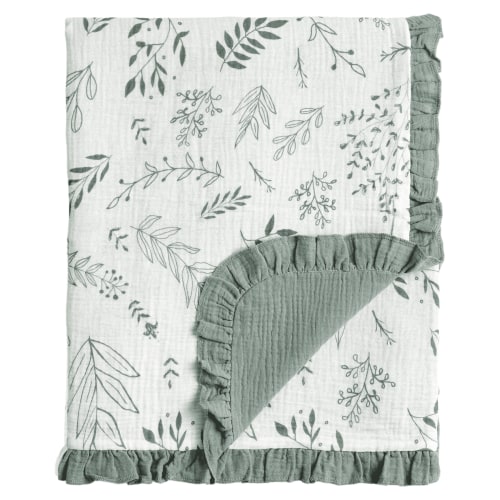 CREVENT Organic Cotton Green Leaves Muslin Baby Receiving Blanket with Trim,40''x40''