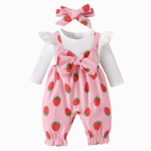 CAICJ98 Baby Girl Clothes Fall Winter Long Sleeve Bubble Romper Floral Bow One Piece Jumpsuit Cute Outfits (Pink,6-9 Months)