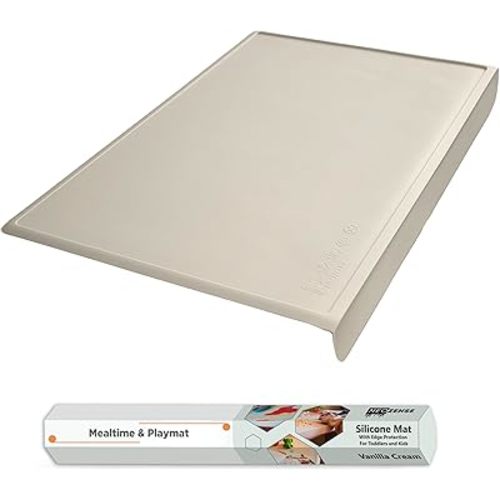 Silicone Placemats for Toddlers & Kids with Angle-Protective Safety Edge – Baby Placemats for Restaurants & Dining Table – Non-Slip & BPA-Free Food Mat – 1.5mm Thick, 18"x12", Vanilla Cream