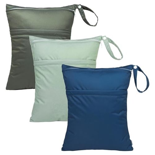 babygoal Wet Dry Bags for Baby Cloth Diapers 3 Pack, Washable Travel Bags, Beach, Pool, Gym Bag for Swimsuits & Wet Clothes with Two Pockets, Snap Handle 3LN32