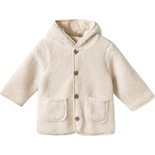 Baby Girl Fleece Hooded Jacket, Warm Soft Cotton-Lined Sherp Coat for 3-24Months Daily Outfits