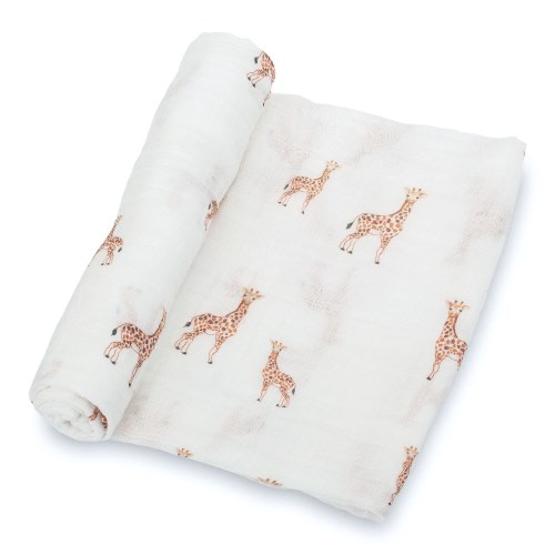 LollyBanks Muslin Swaddle Blanket – 100% Cotton Baby Wrap 47”x47”, Soft Newborn Receiving Blanket, Nursery Essential (Cute Giraffe Print)