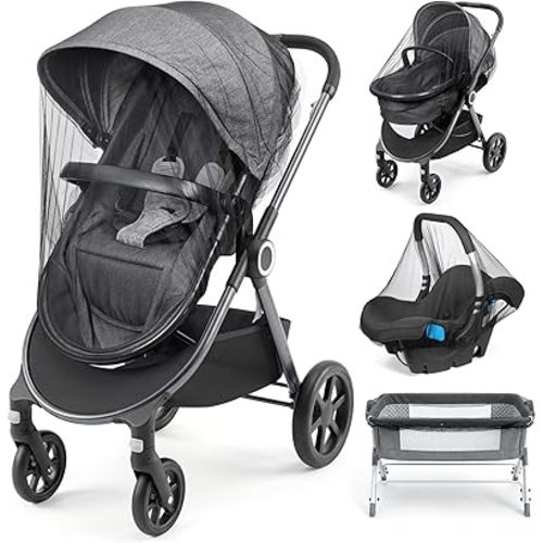 Orzbow 3 Pack Mosquito Net for Stroller | Universal Baby Mosquito Net for Strollers, Car Seats, Bassinets, Cradles, Playards, Pack N Plays and Mini Cribs, Baby Summer Travel Essentials, Black