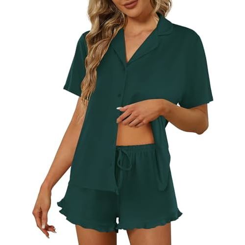 Ekouaer Pajamas Set for Women Short Sleeve Sleepwear Button Down Pjs Lounge Sets Soft Nightwear