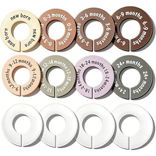 12 Pcs Baby Closet Dividers for Clothes, Round Baby Clothes Organizer Set with 4 Blank Dividers, Baby Closet Organizer with Clear Size Labels, Fits Most Rods
