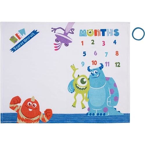 Disney Monsters, Inc. White, Blue, and Green, New Scarer Recruit Super Soft Photo Op Milestone Baby Blanket