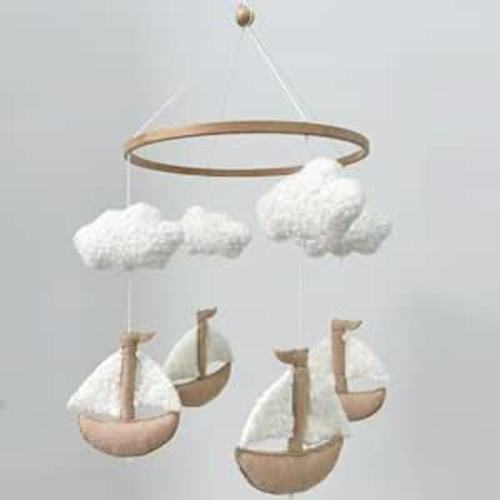 Sailboat Crib Mobile for Girls & Boys, Sailboat & Cloud Mobile for Crib, Neutral Boho Baby Mobile for Crib, Sailing Boat Mobile