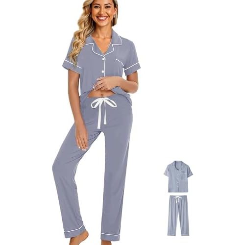 Womens Pajamas Set 3Pcs Pajama Sets Soft Sleepwear XS-XXL Button Down Lounge Sets Nightwear Long Pants Pjs Sets