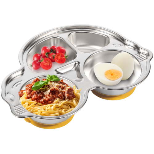 AEVXKHI Stainless Steel Baby Suction Plate, Solid Safe Divided Metal Food Plate, Car Style Divided Meal Tray Sections Dinner Dish