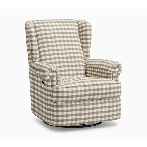 Chris Loves Julia Lakehouse Power Recliner Performance Gingham Taupe