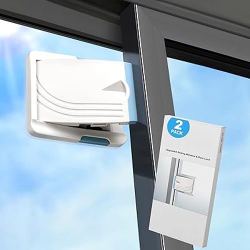 Sliding Door Lock 2 Pack, Prevent children from opening sliding doors, sliding door baby proof, Easy To Install, For Sliding Glass Doors, Sliding Windows, Sliding Closets, Etc（Blue）