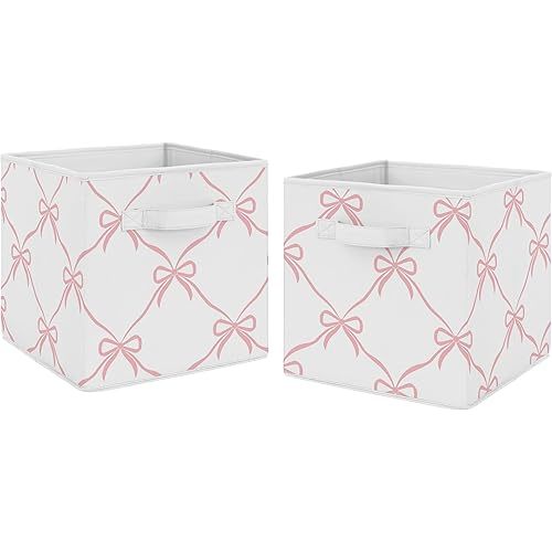 Sweet Jojo Designs Set of 2 Collapsible Fabric Storage Cubes (Pink Bows) for Girls, Baby, Kids, Childrens Foldable Bins Organizer Boxes Toys (Bow for Ballerina, Ballet Dancer, Princess Collection)